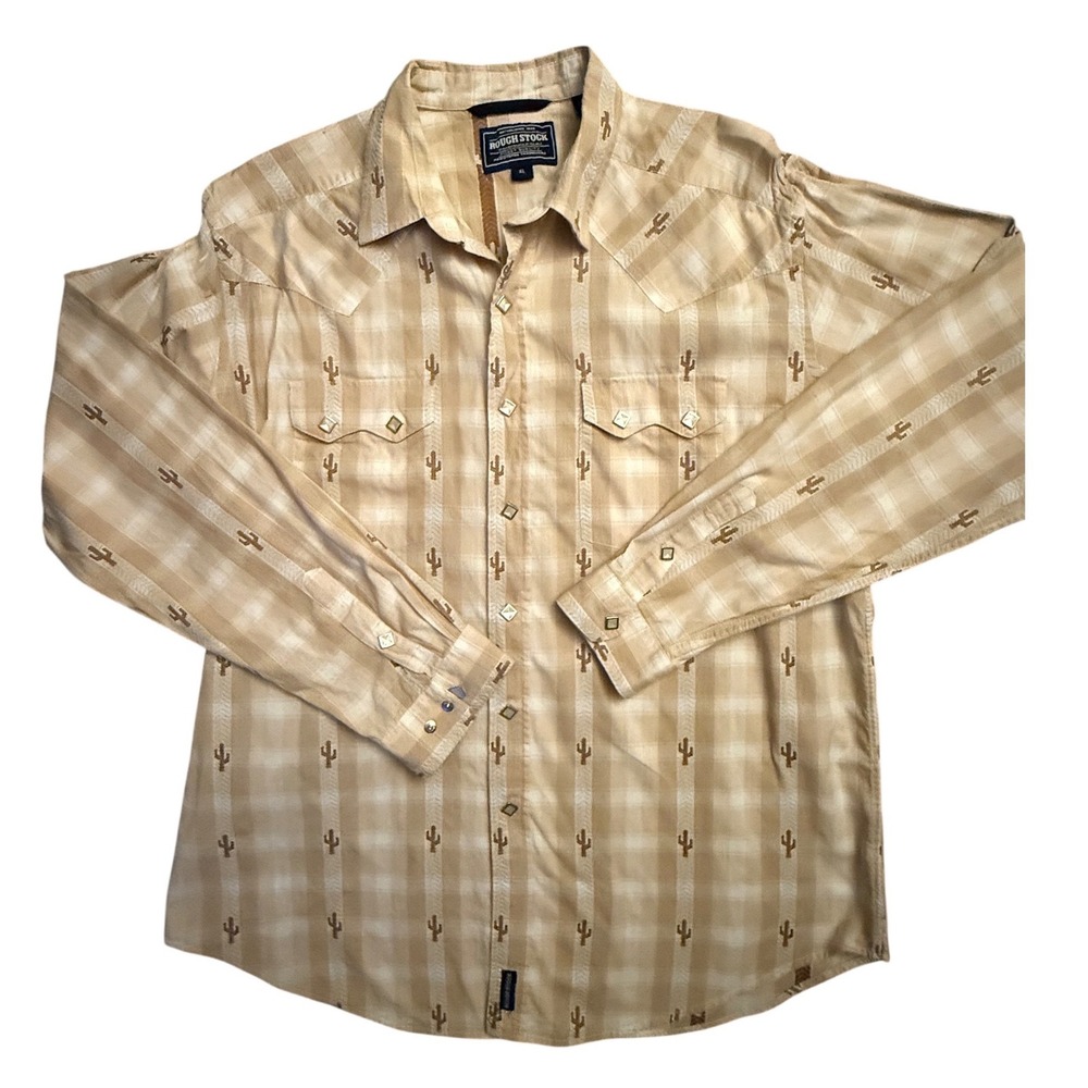Panhandle Slim Rough Stock Western Shirt Men's XL Plaid Cactus Cotton Cowboy